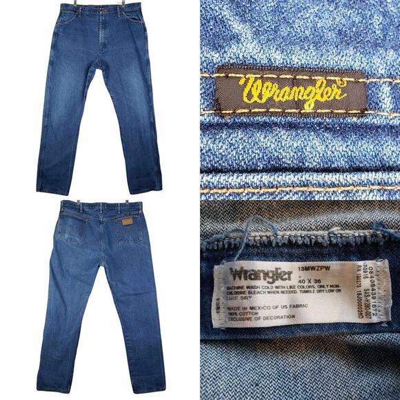 Wrangler Jeans Men’s Size 40x36 Tall Straight Leg Blue Rodeo Leather Patch 40 - Picture 1 of 9